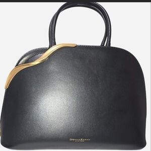 Donna Karan Black Leather Dome Satchel with Gold Accent